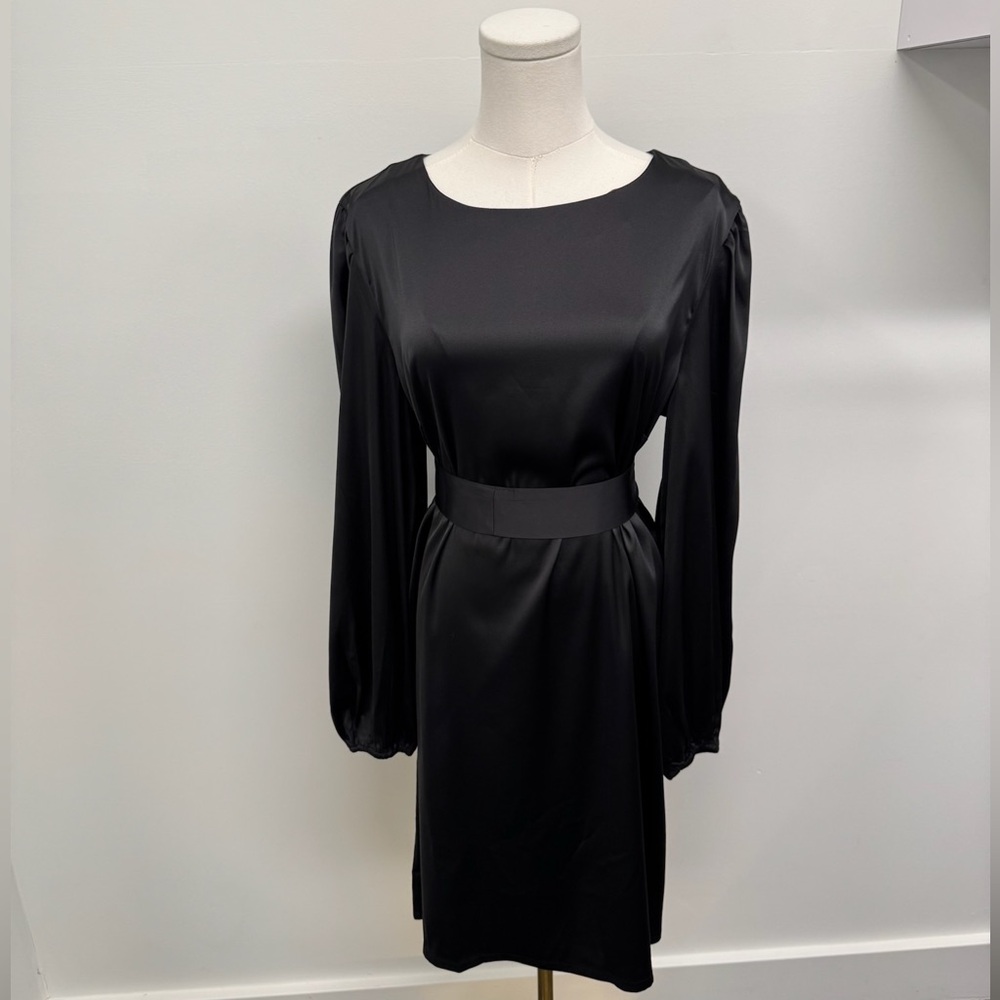 The Drop Black Satin Slip Dress Waist Tie NWT Size XL